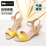 IIXVIIX new PU 2015 summer Sandals peep-toe wedges candy color mosaic SN52110320