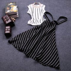 Style summer 2015 new Couture European fashion striped strap dresses two-piece suits skirt dress