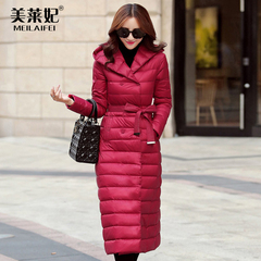 2015新款韩版红色大码过膝加长薄款羽绒服女修身白鸭绒大衣外套潮