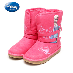 Disney/迪士尼冬季甜美圆头儿童中筒靴 冰雪奇缘女童鞋保暖雪地靴