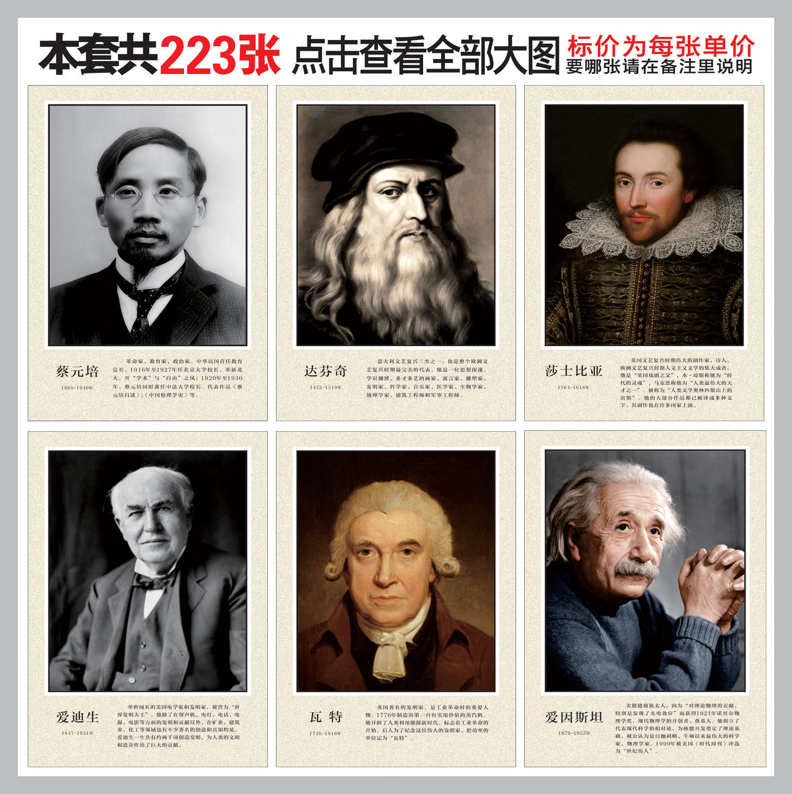 科学家数学家物理学家化学家教育家名人头像海报画挂图展板图片