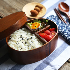 摩登主妇 日式木质饭盒 创意柳杉木分格便当盒 午餐盒寿司盒