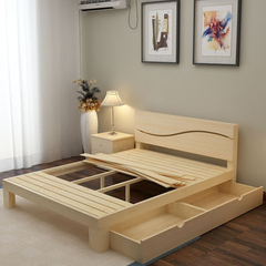 实木床现代简约经济型双人床1.8松木单人床1.5出租房组装式简易床