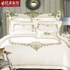 优途家纺 奢华贡缎四件套 纯色多套件床上用品 白色美式高档床品