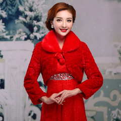 紫缘萱 2014新娘红色披肩 长袖保暖结婚礼服小外套 毛披肩冬 PJ28