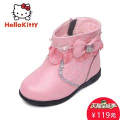 hellokitty童鞋女童短靴女宝宝鞋子2016冬季新款公主加绒大棉保暖