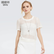 BI Linda lace, fine lace sexy top new female 2015 summer short sleeve solid color short sleeve shirts blouses