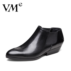 VME/舞魅2015年新款黑色牛皮尖头帅气短靴VS4D5754