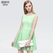 Fine bi Linda 2015 new spring/summer women's wear a pencil skirt Korean high waist slim fit fresh and organza vest dress