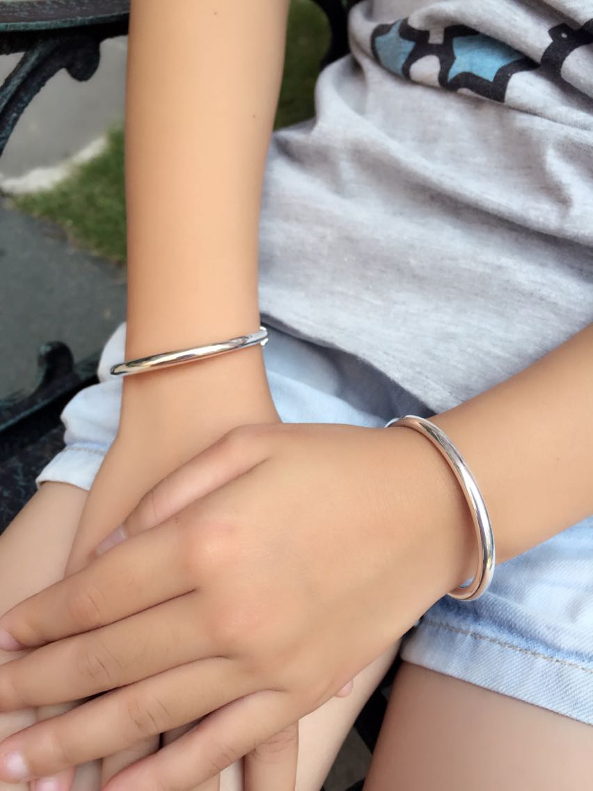 桐兴首饰简单大方足银小孩子宝贝满月手镯 男孩子手环 女童脚镯子