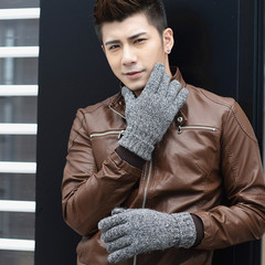 韩版羊毛毛线手套 冬季绵羊皮超软皮防滑垫冬季保暖手套男士