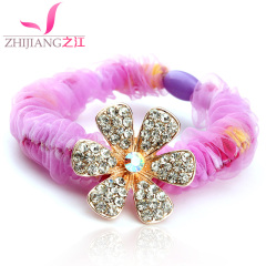 Rope Korea flower rhinestone flower buckle elastic hair band hair ponytail band tiara hair accessories