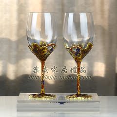 罗比罗丹金色收获大红酒杯婚礼对杯水晶珐琅彩玻璃酒具高脚杯正品