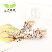 Bagen grass rhinestone Pearl Korea high-grade lovely vintage brooches pins scarf buckle shoulder ring accessory jewelry