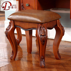 蒂舍尔家具美式梳妆凳 实木欧式化妆凳 客厅换鞋凳小方凳F668-ZD