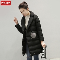 Zzdz2016冬季新款棉服女中长款韩版修身显瘦棉衣时尚毛球加厚外套