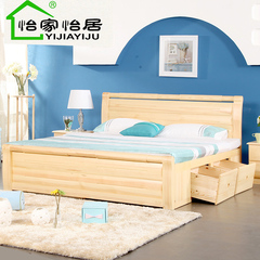 高箱实木储物床 1.8米松木床现代成人床原木床1.5米双人床清漆床