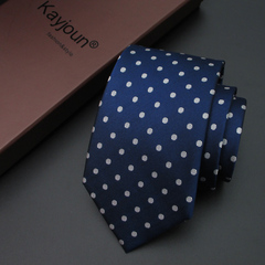 KAYJOUN 领带 韩版窄8cm深蓝圆点领带男正装商务 桑蚕丝领带
