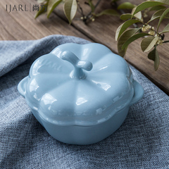 亿嘉韩式创意陶瓷器纯色带盖奶盅汤盅双耳饭碗甜品碗盖碗燕窝盅