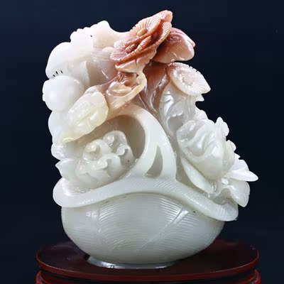 新疆 宝石光金丝玉摆件 富贵花开 3600g
