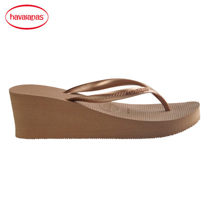 2015新品havaianas細帶防滑坡跟6CM粉金色厚底人字涼拖鞋哈瓦那 - 37324875377
