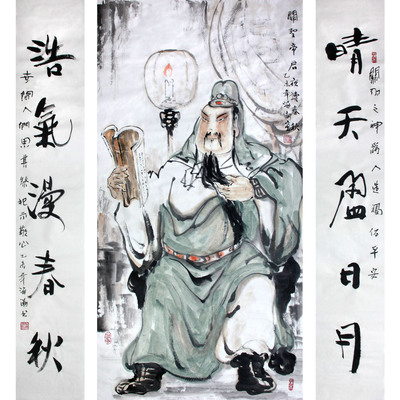 张海潮《关圣帝君夜读春秋》水墨人物 杭州江南书画院画家 省美协