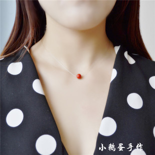 小鹅蛋手作 925纯银透明水晶鱼线隐形朱砂痣吊坠锁骨链项链女包邮
