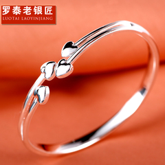 Chandos and old silversmiths pure silver smooth bracelet bracelet women''s open, Japan and South Korea send girlfriend gifts silver jewelry heart bracelet