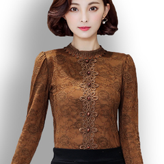 加绒加厚蕾丝打底衫长袖2016秋冬女装新款韩版立领蕾丝衫保暖上衣