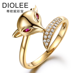 Diolee/蒂欧妮蒂欧妮红宝石戒指 18k黄金彩宝戒指女 宝石戒指