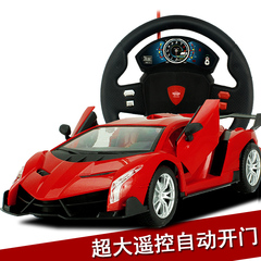 儿童摇控车 可一键自动开门方向盘重力感应摇控玩具汽车男孩赛车