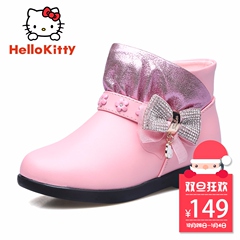 hellokitty童鞋女童皮靴2016冬季新款短靴公主鞋大棉保暖加绒儿童