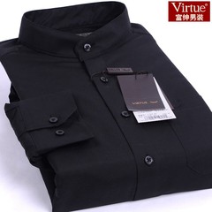 Virtue/富绅中华立领保暖衬衫加厚加绒男士保暖圆领衬衣纯黑白色