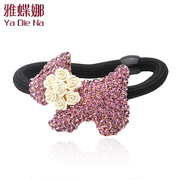 Elegant rhinestones Butterfly na Korea full bit flower Korean version of dog rope ponytail buckle tiara hair accessories ZX171