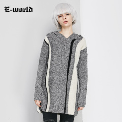 E－World/衣－我的2016冬装新品女装针织套头衫 连帽加厚服Z1217