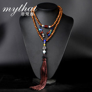 Very limited new Thai hand-woven long tassels multilevel sweater chain retro folk style necklace