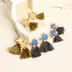 Shanzai trilateral retro fan woman short fringed ears ear clip-free earrings Pearl rhinestone earrings ear studs earrings