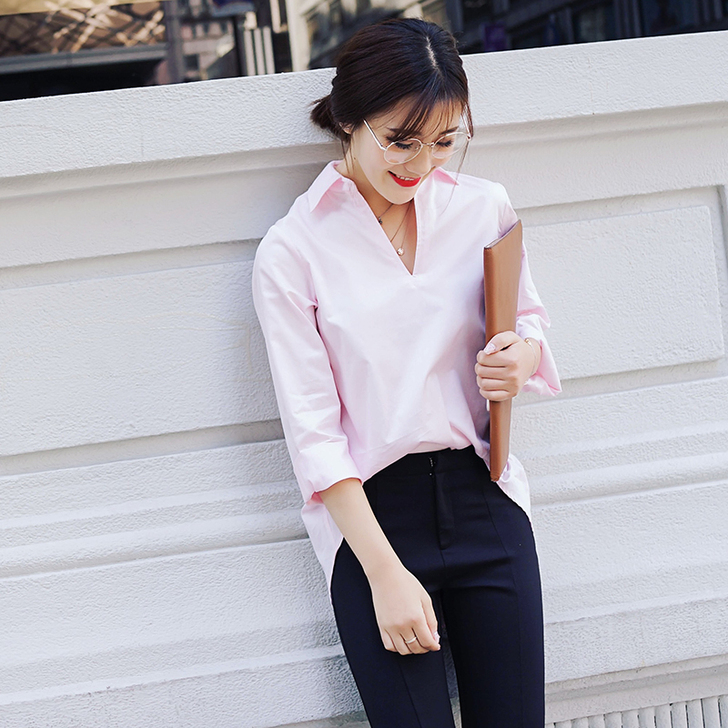 [转卖]MENGZPIE新款粉色韩版中长款修身长袖衬衫女宋