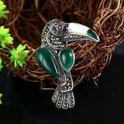 Thai Silver 925 agate gemstone Toucan brooch silver jewelry in Europe and America female animals can be used as pendant