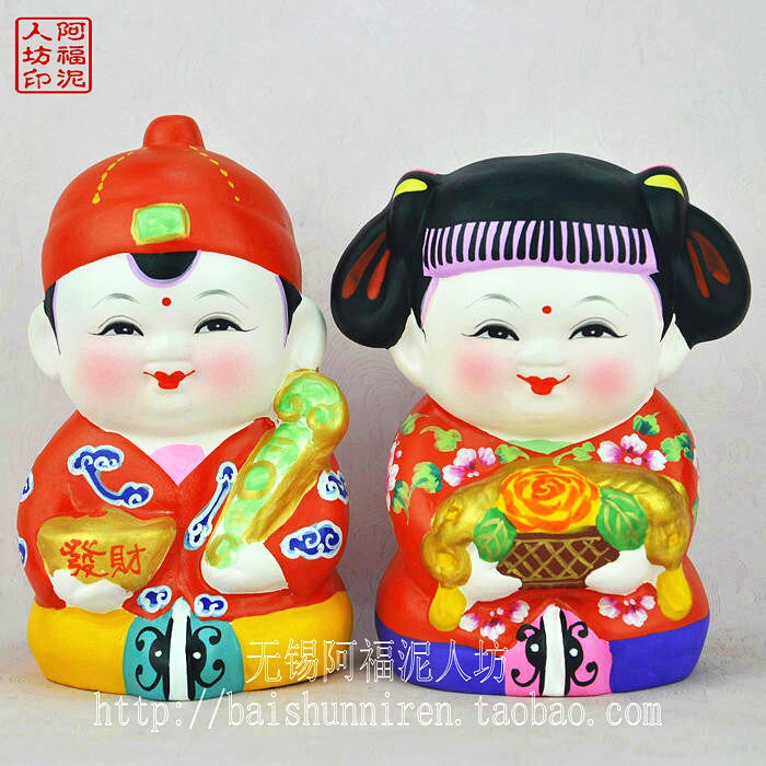 惠山泥人精品无锡特产恭喜发财大阿福大师纯手工艺中国风传统摆件