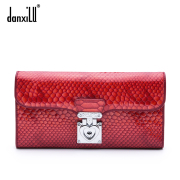 Danxilu top layer leather women wallet large zip around wallet purse fashion trends autumn 2015 new snake leather wallet