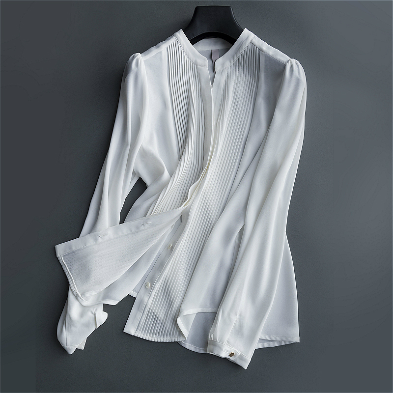 韓版白色加絨雪紡襯衫女長袖保暖鼕2017新款秋裝上衣加厚白襯衣