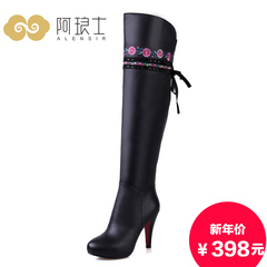 Alang's 2015 national wind in winter embroidered women's boots leather boots biker boots high heel knee boots 151