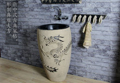 怡然居现代中式艺术雕刻落地洗手台盆蛟龙
