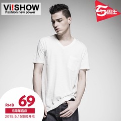 Viishow men's summer of 2015 new men's short sleeve t-shirt t shirt white cotton v-neck based in Europe and America