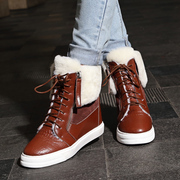 Department of European and American trends winter recreation snow boots short boots leather women boots flat high wool boots are warm and