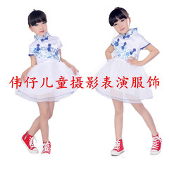 六一儿童演出服装女童蓬蓬裙舞蹈表演服饰中国风连衣纱裙表演服
