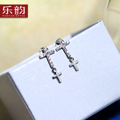 Music jewelry Korea fashion new 925-hypo-allergenic white fungus nails female character simple cross earrings