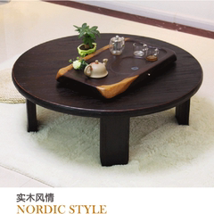简约圆桌小茶几实木现代折叠矮桌小户型创意功夫茶桌宜家飘窗茶桌
