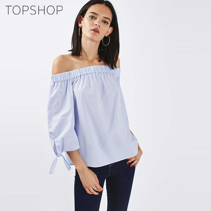 TOPSHOP2016秋冬新款蓝白条纹一字肩女士上衣13W29KBLE产品展示图3